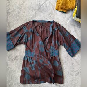 Marc By Marc Jacobs Floral Wrap Blouse in Brown and Blue